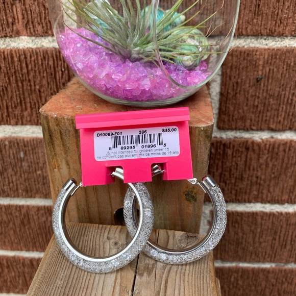 Betsy Johnson Silver Caged Glitter Hoops 💖BNWT💖 - Picture 2 of 4